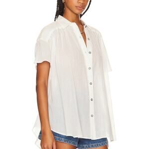 NWT We The Free Float Away Short Sleeve Button-Up Shirt Optic White Women Size M